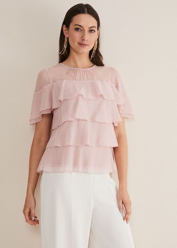 Phase Eight Stacey Ruffle Shirts Pink Australia | DM0716584